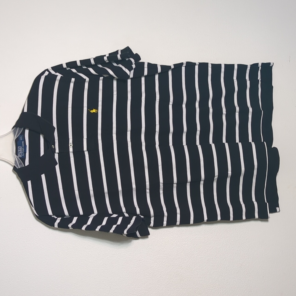 Polo Ralph Lauren Mens Shirt Black White Striped Mesh Pony Shirt Big Size XXL